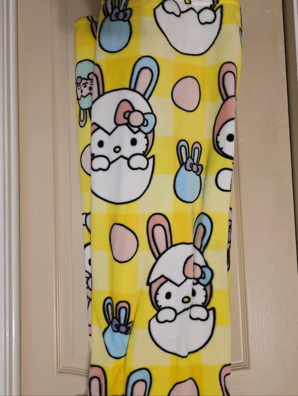 Sanrio Hello Kitty Bunny Print Fleece Blanket in Yellow Pink Blue